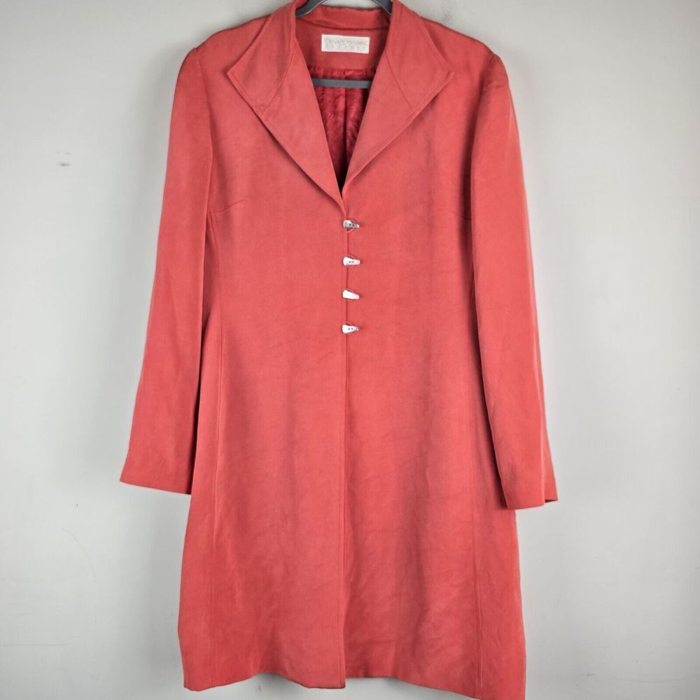 Dana Buchman Women's Orange Silk‎ Sea Shell Button Front Long Coat 10.C40